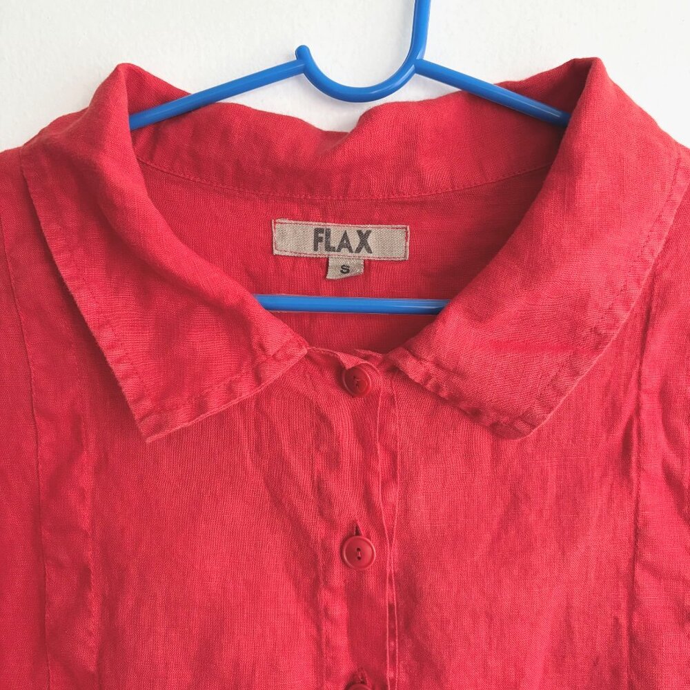 FLAX Jeanne Engelhart Linen Button Front Blouse Women's Small Red Short Sleeve